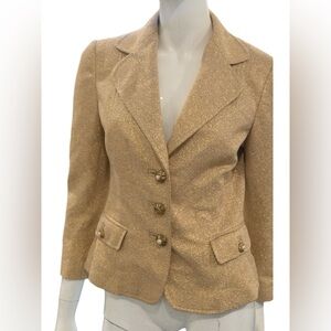 Dolce & Gabbana Matte Gold Cloque Faux Pearl Embedded Button Front Blazer Sz 44